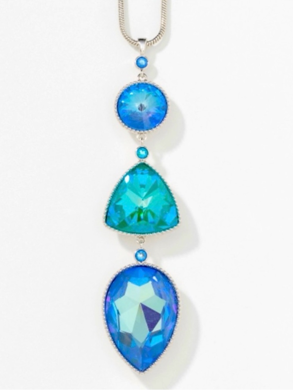 Touchstone Crystal Teal and Blue Trio Drop Necklace - Picture 2 of 2